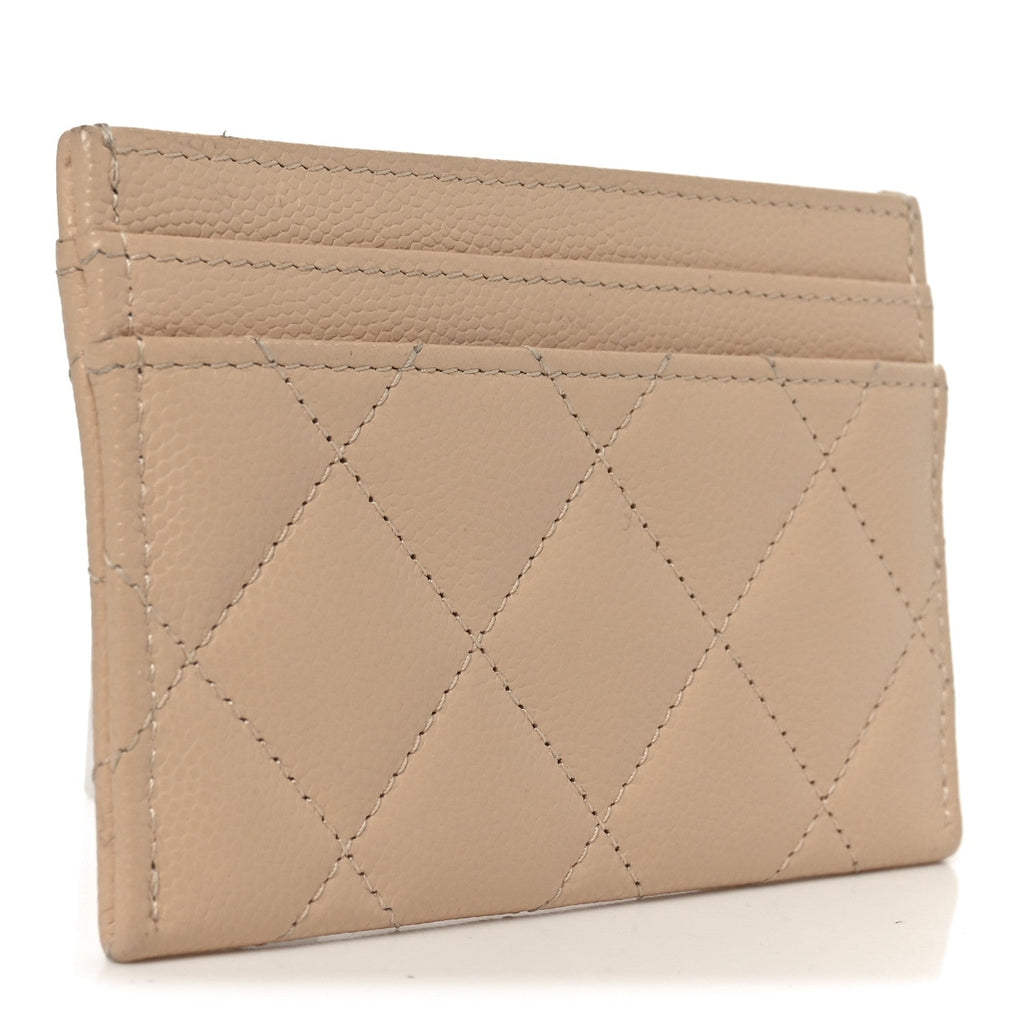 Caviar Quilted Textured CC Card Holder Beige