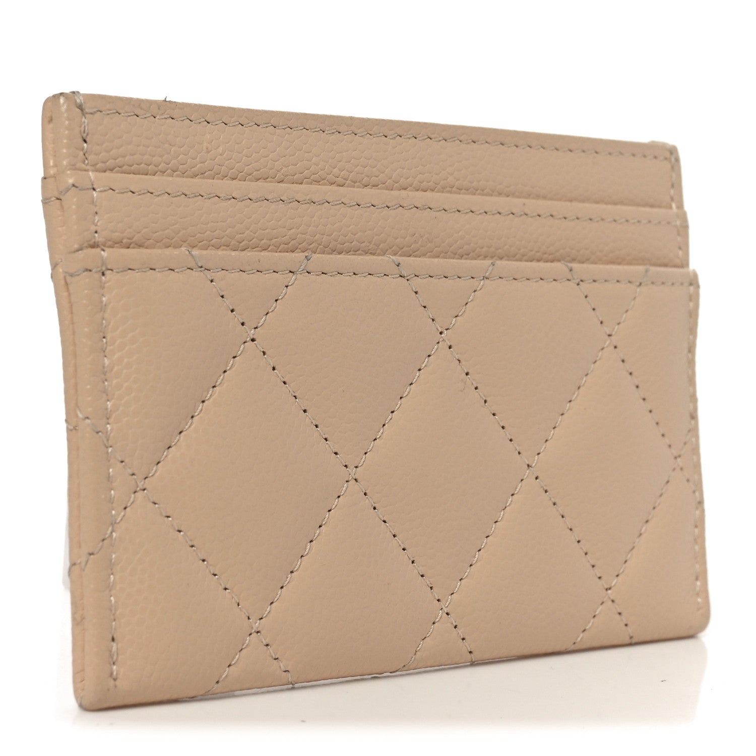 Caviar Quilted Textured CC Card Holder Beige