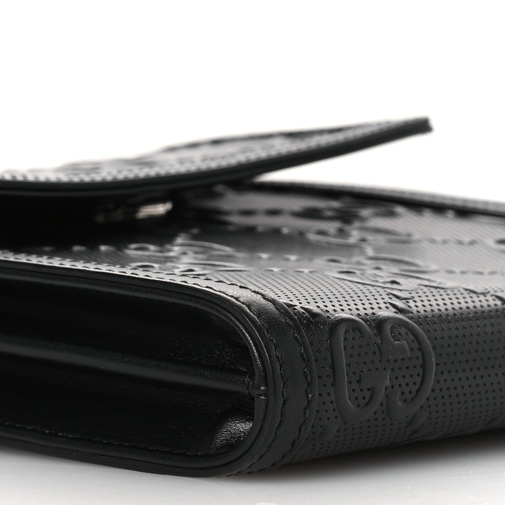 Gucci Calfskin GG Tennis Embossed Messenger Bag Black
