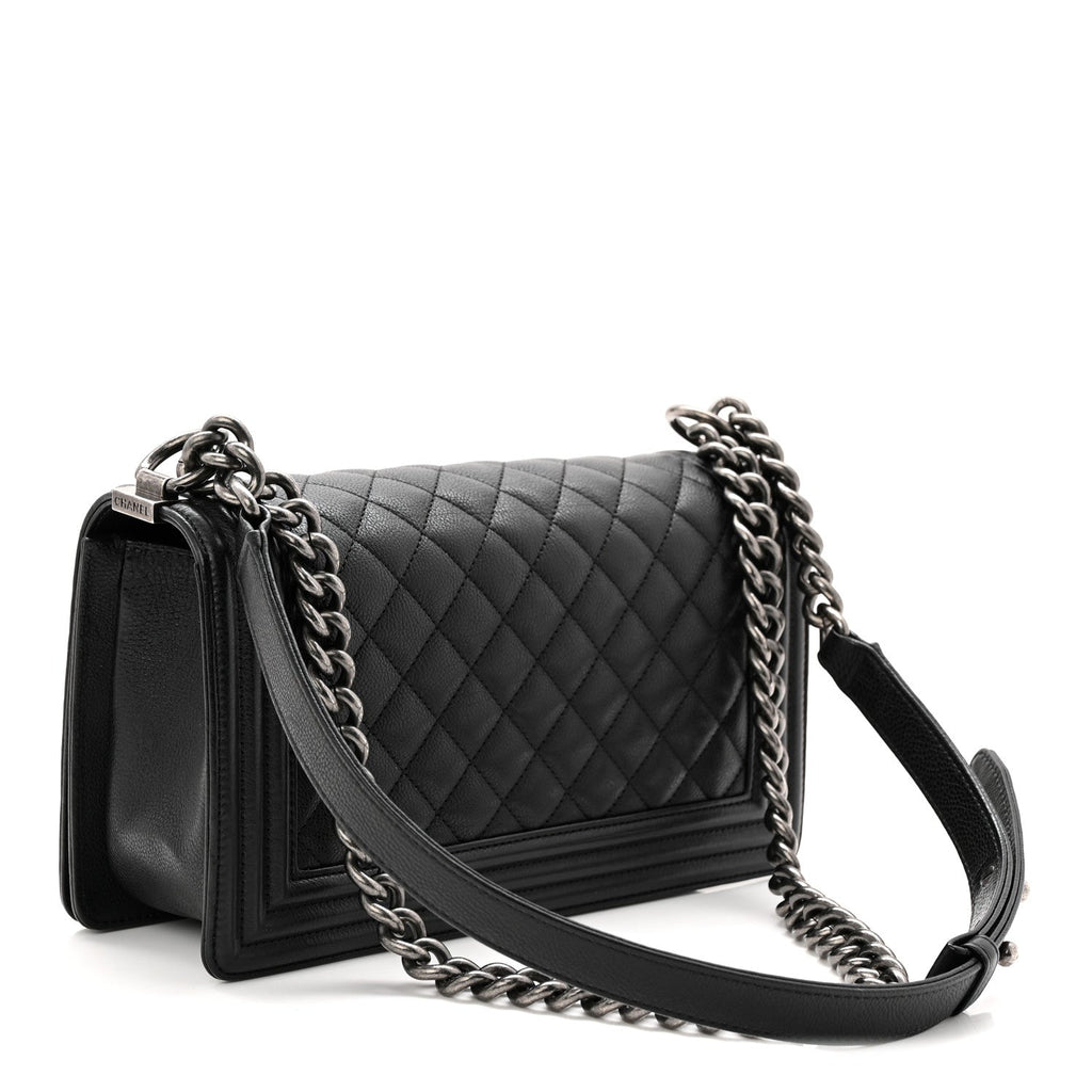 Chanel Grained Calfskin Quilted Medium Boy Flap Black