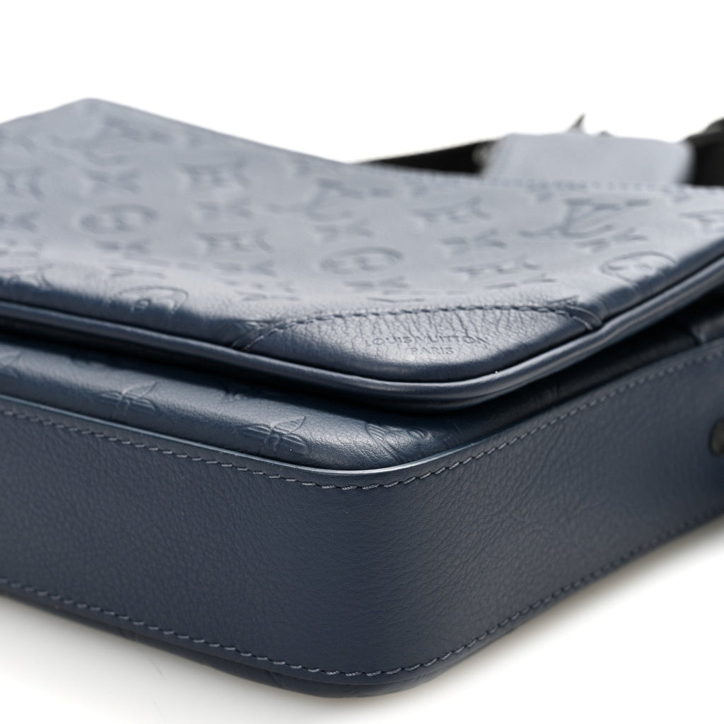 Louis Vuitton Calfskin Monogram Shadow Trio Messenger Navy
