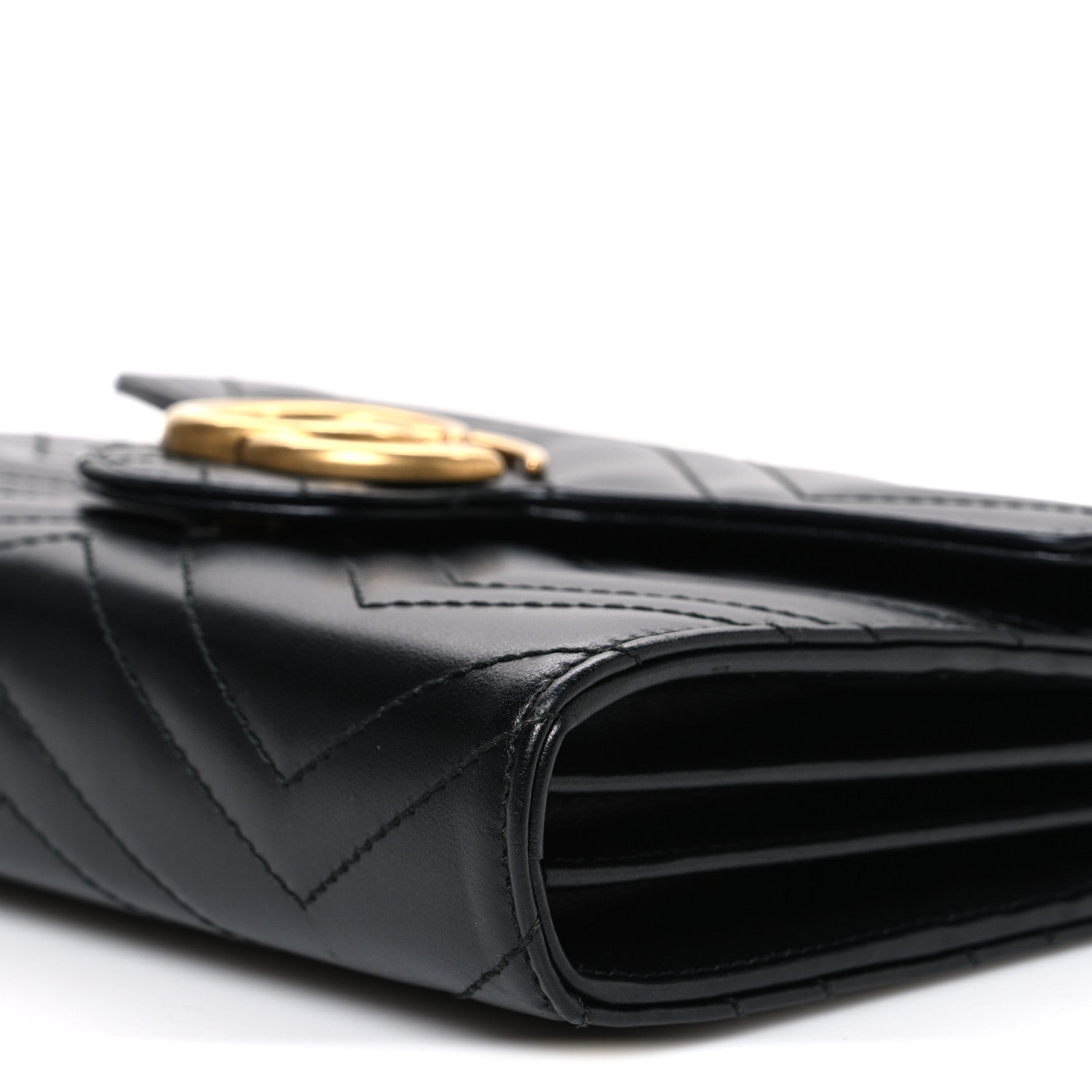 Gucci Calfskin Matelasse GG Marmont Chain Wallet Black