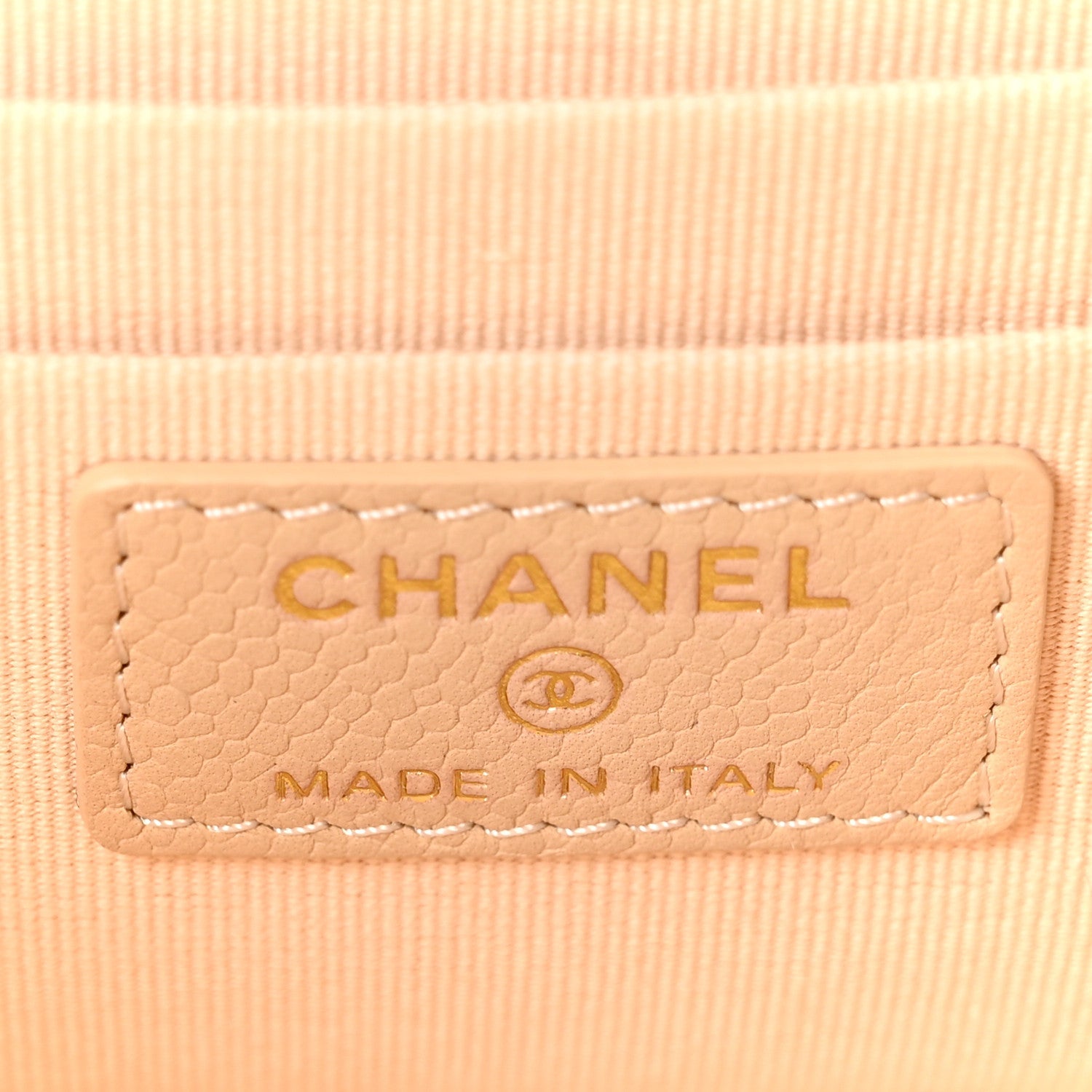 Chanel Caviar Quilted Small Tiny CC Vanity Case With Chain Beige