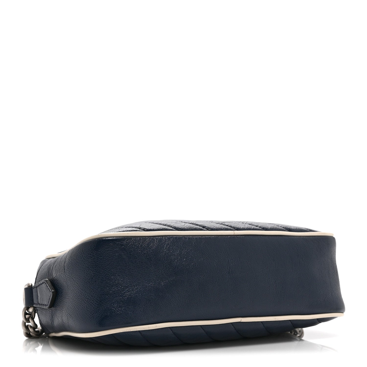 Gucci Vintage Effect Calfskin Matelasse Diagonal Small Torchon GG Marmont Chain Shoulder Bag Blue Agata Mystic White