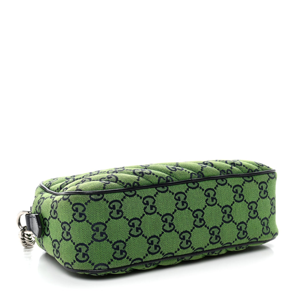 Gucci Monogram Multicolor Matelasse Diagonal Small GG Marmont Chain Shoulder Bag Green Blue