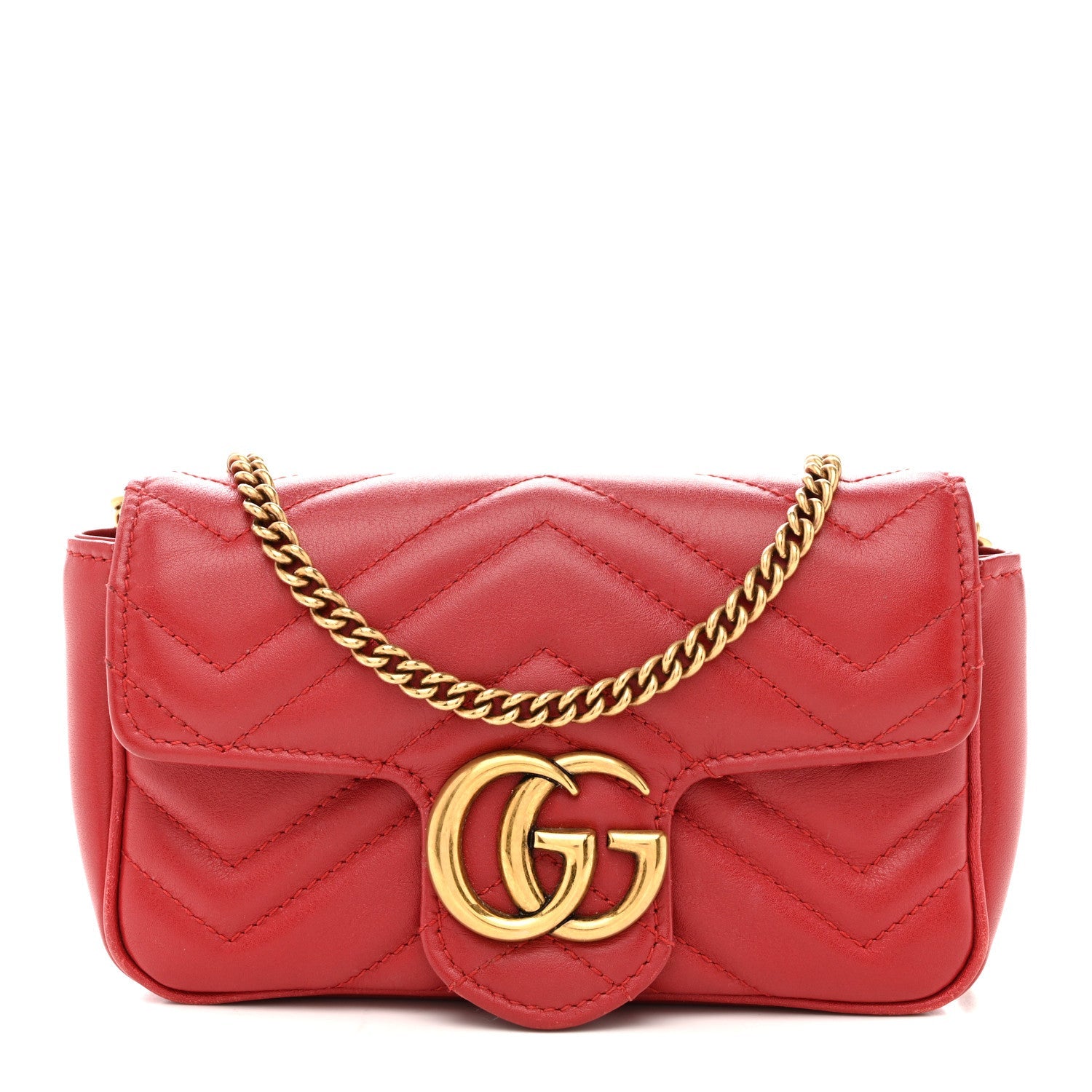 Gucci Calfskin Matelasse Super Mini GG Marmont Shoulder Bag Hibiscus Red