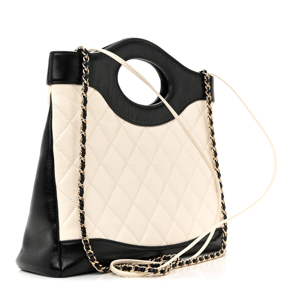 Chanel Patent Calfskin Quilted Mini 31 Shopping Bag White Black