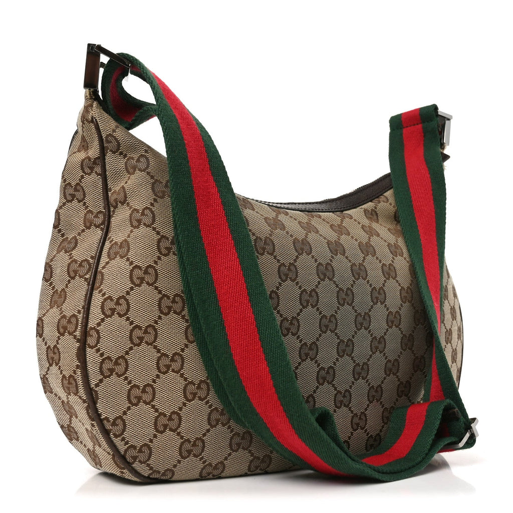 Gucci Monogram Web Medium Half Moon Hobo Dark Brown