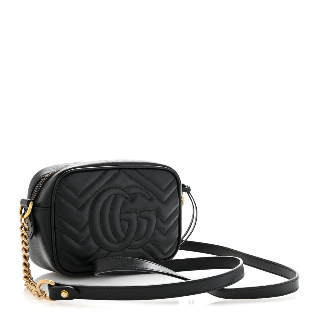 Gucci Calfskin Matelasse Mini GG Marmont Chain Shoulder Bag Black