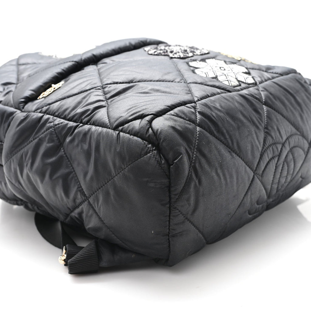 Chanel Nylon Tweed Quilted Small Coco Neige Snowflake Backpack Black