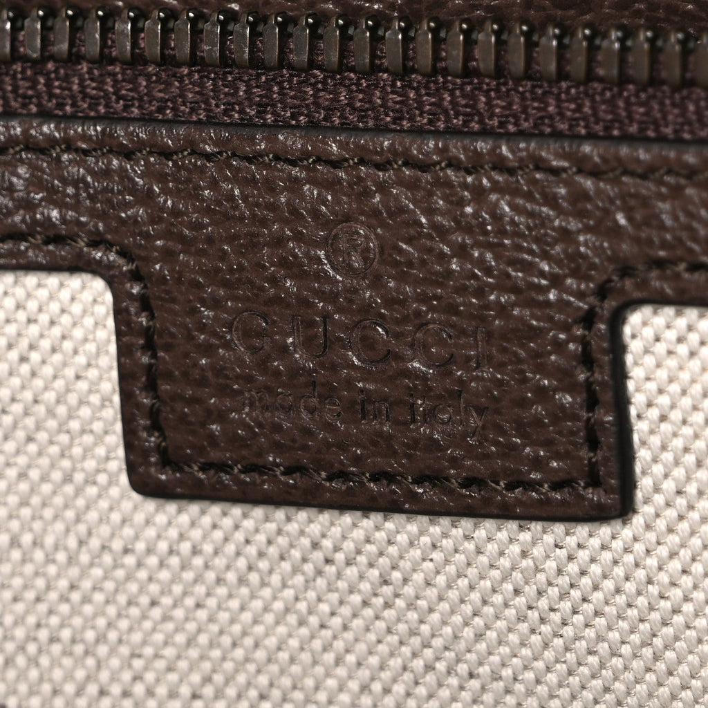 Gucci GG Supreme Monogram Textured Dollar Calfskin Web Medium Savoy Bowling Bag Beige Ebony New Acero