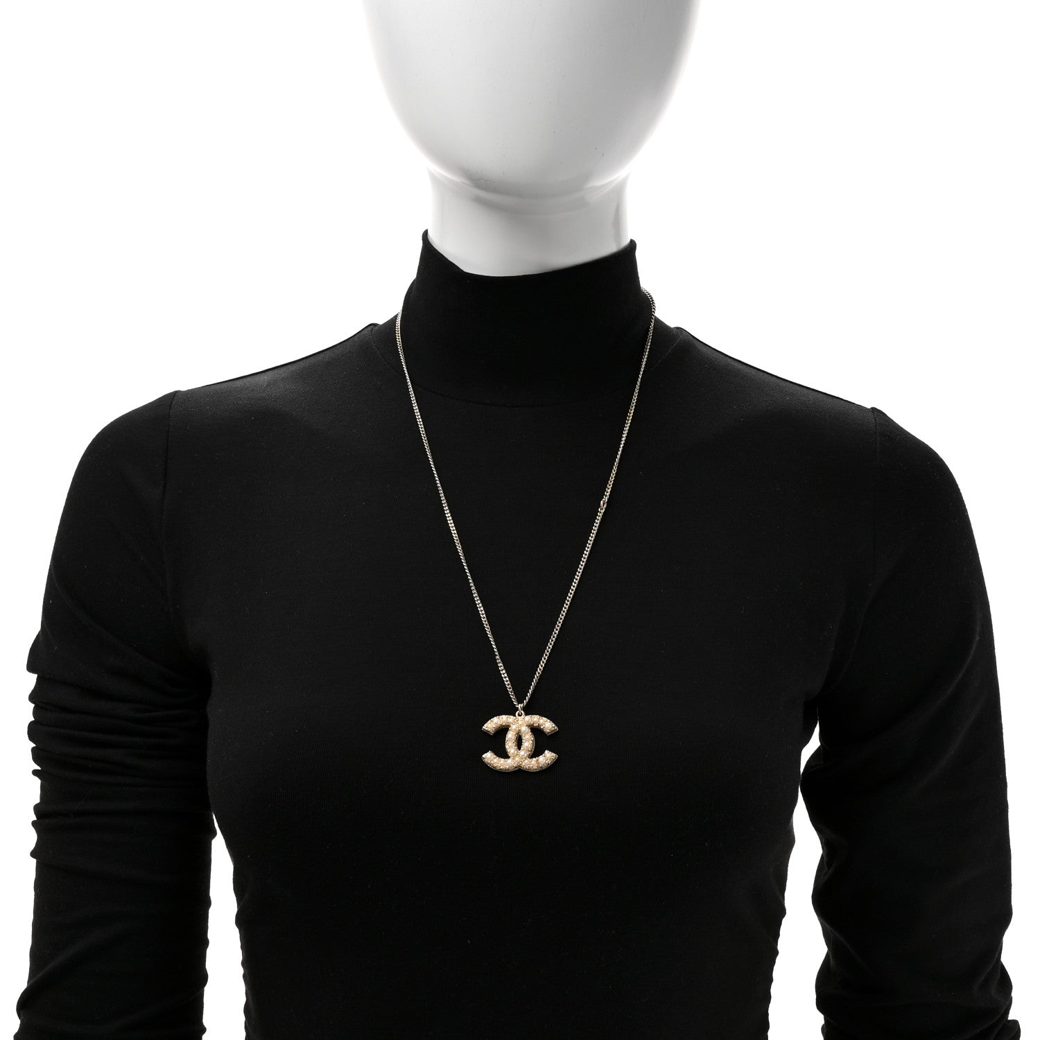 Pearl CC Pendant Necklace Gold