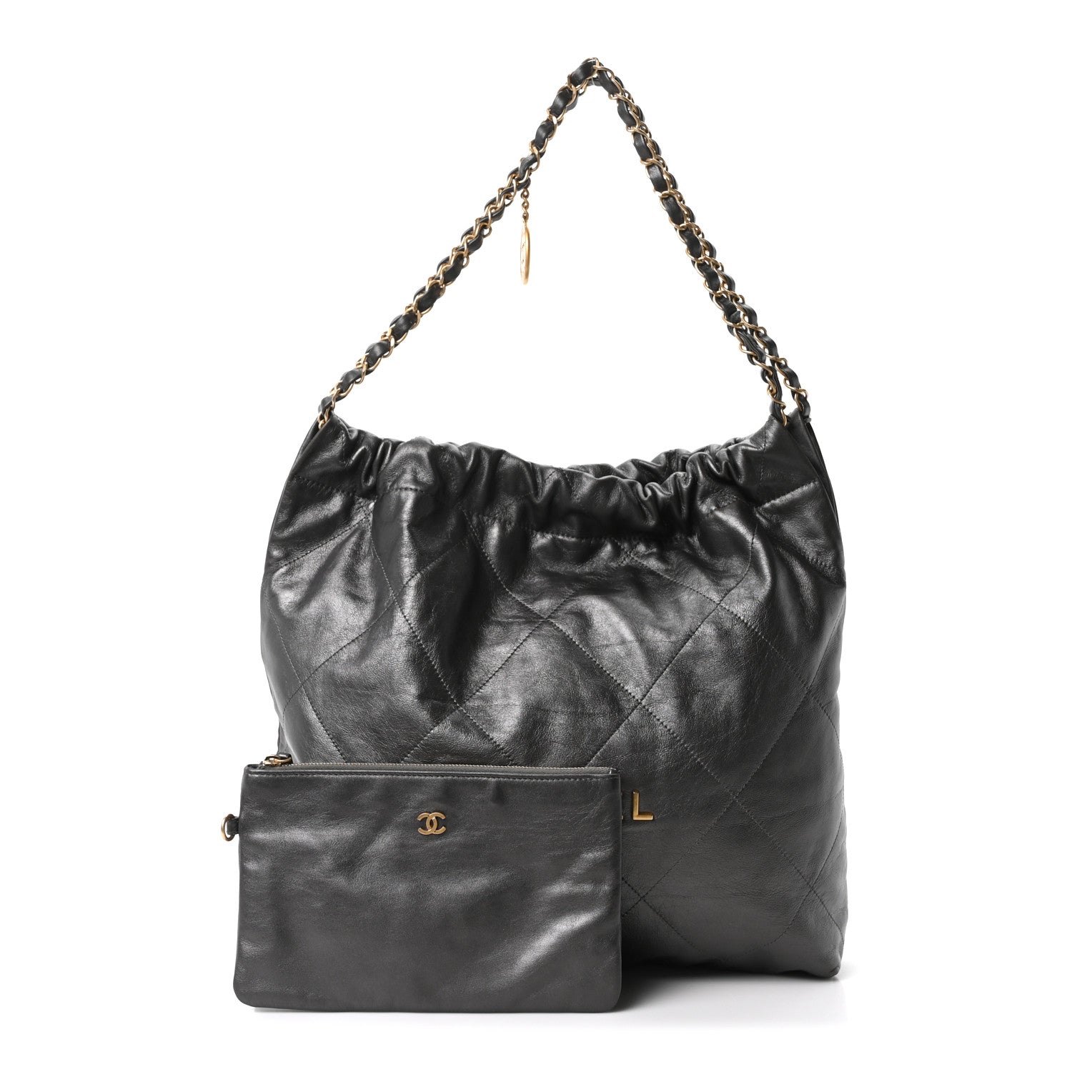 Chanel Shiny Calfskin Quilted Chanel 22 Dark Grey