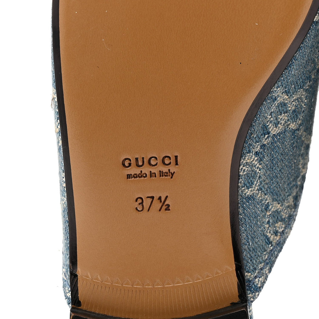Gucci New Denim GG Malaga Kid Womens Princetown Slippers 37.5 Light Blue Royale