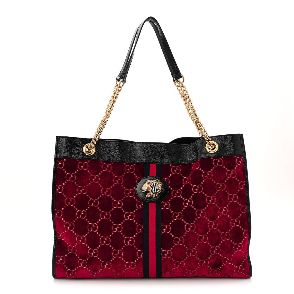 Gucci Velvet GG Monogram Large Rajah Chain Tote Red Cipria Black