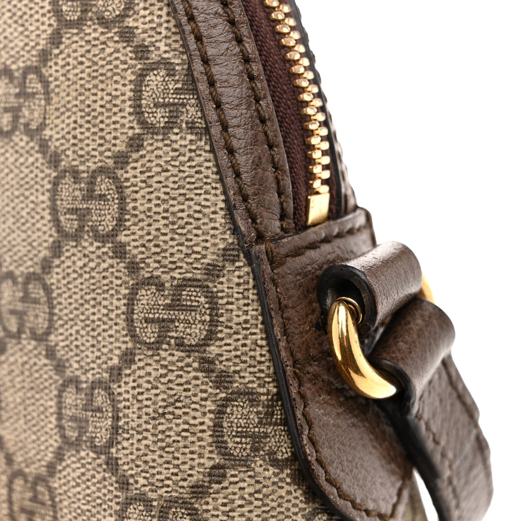 Gucci GG Supreme Monogram Textured Dollar Calfskin Web Small Ophidia Dome Shoulder Bag Beige Ebony New Acero