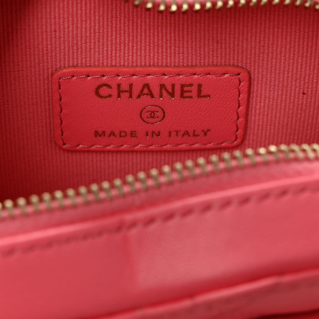 Chanel Lambskin Quilted CC In Love Heart Waist Belt Bag With Chain Pink