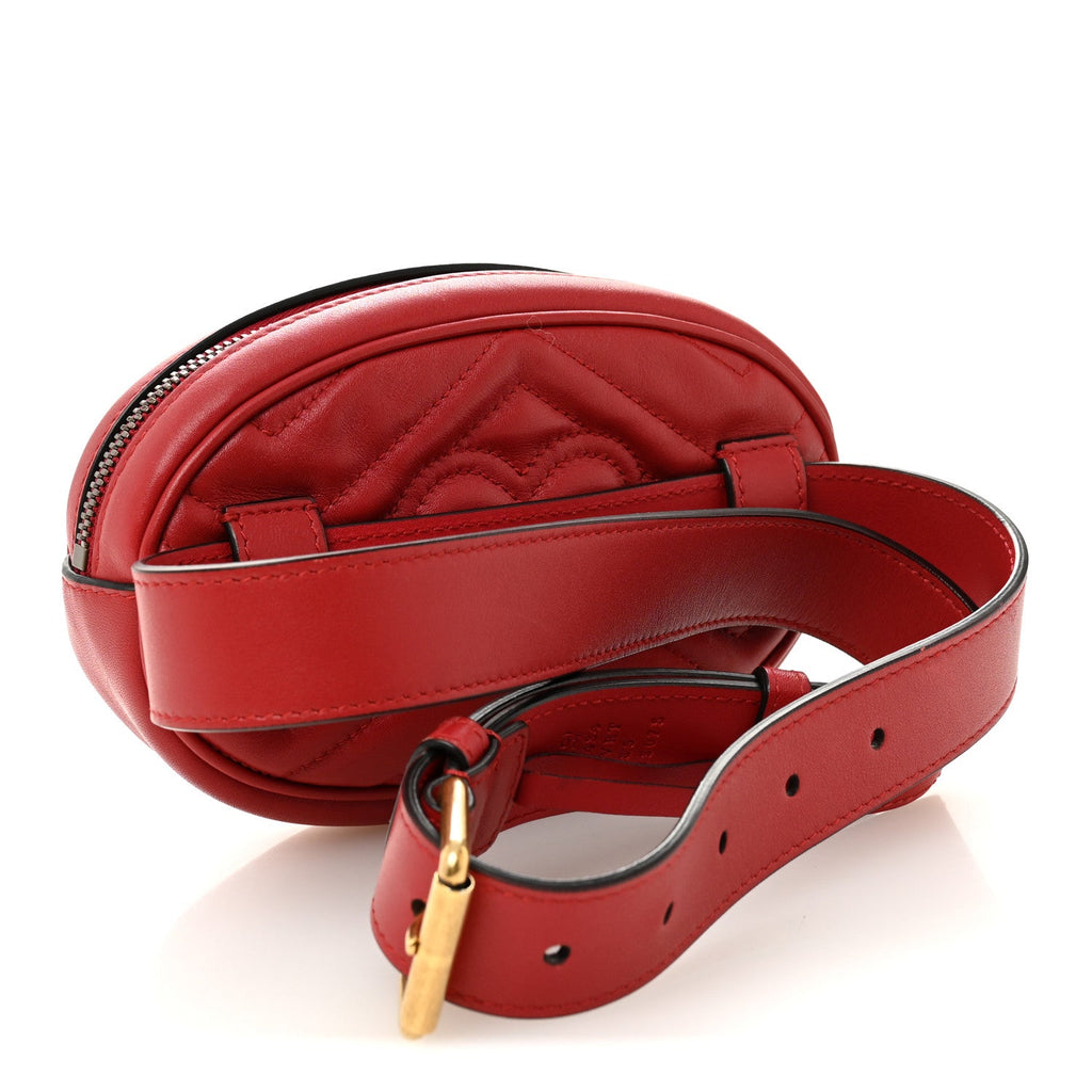 Gucci Calfskin Matelasse GG Marmont Belt Bag 85 34 Hibiscus Red