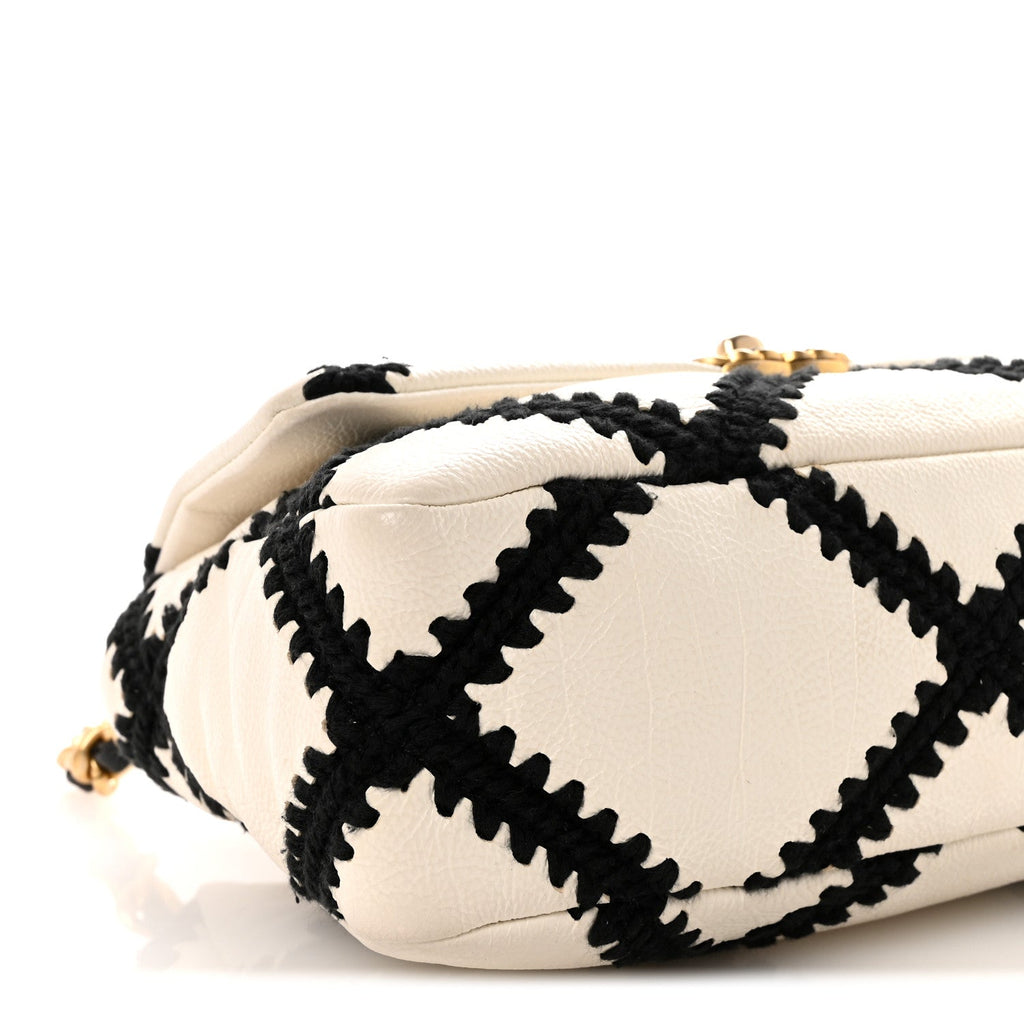 Chanel Calfskin Crochet Medium Chanel 19 Flap White Black