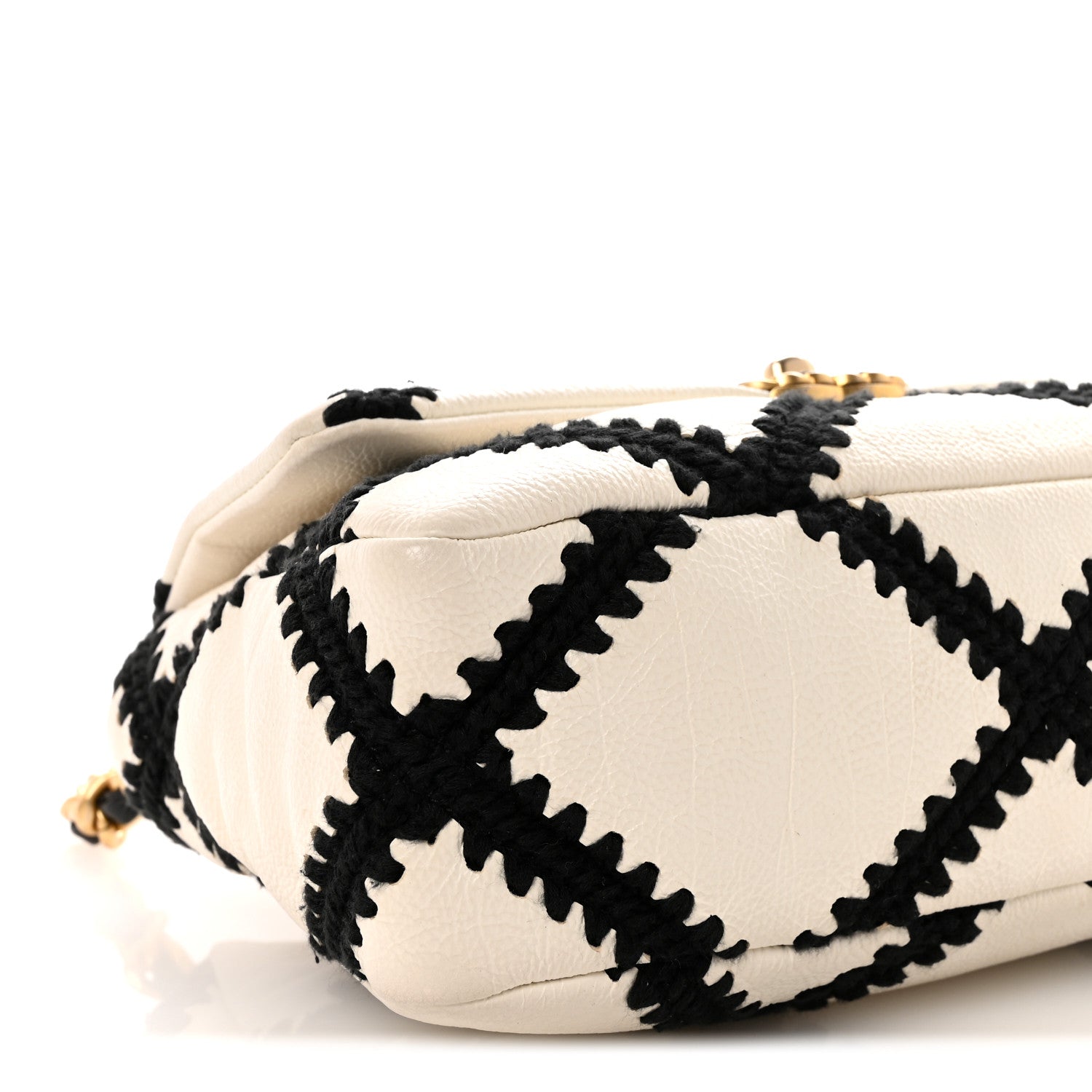 Chanel Calfskin Crochet Medium Chanel 19 Flap White Black