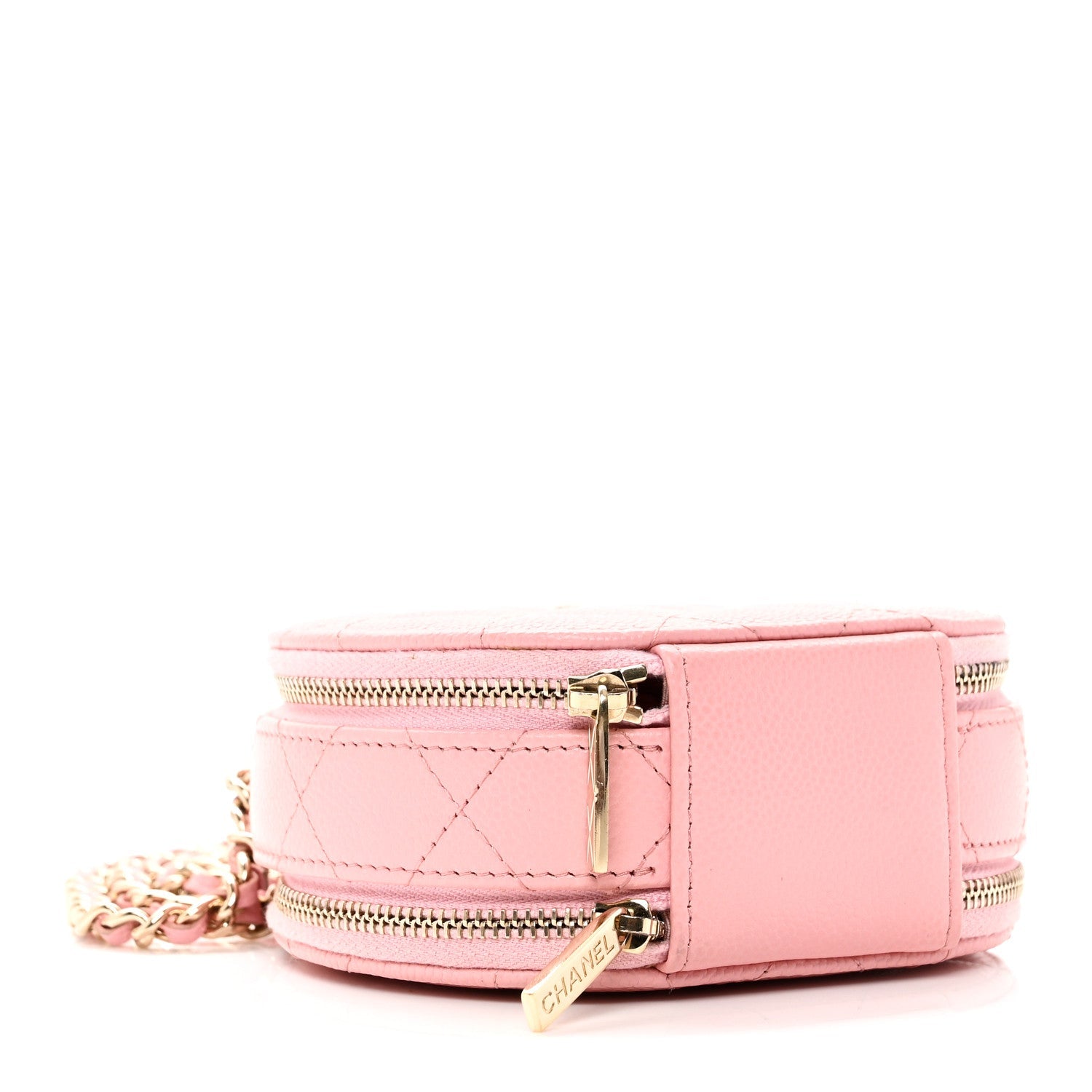 Chanel Caviar Quilted Round Handle With Care Vanity With Chain Pink