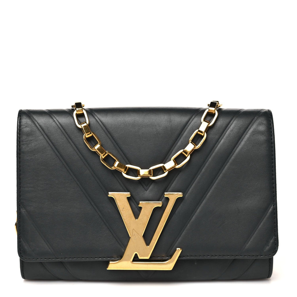 Louis Vuitton Calfskin Airy V Embossed Pochette Chain Louise GM  Black