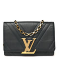 Louis Vuitton Calfskin Airy V Embossed Pochette Chain Louise GM  Black