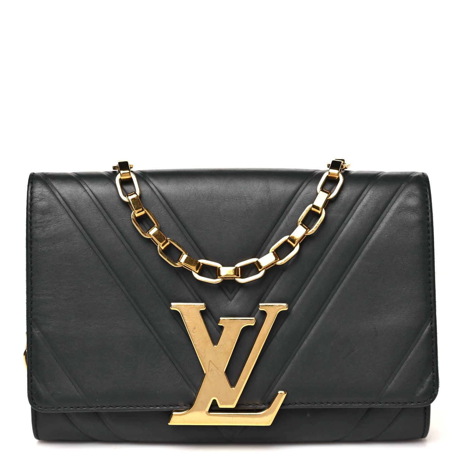 Louis Vuitton Calfskin Airy V Embossed Pochette Chain Louise GM  Black