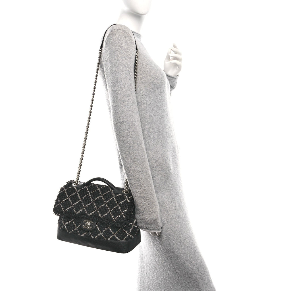 Chanel Tweed Trip Top Handle Flap Black