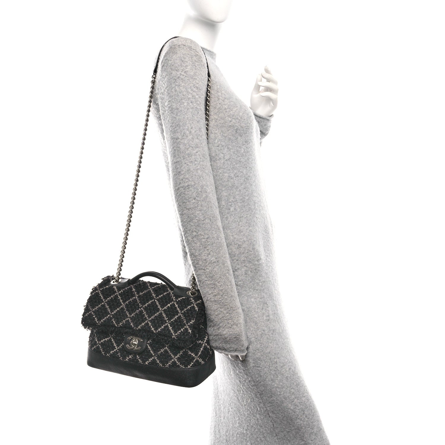 Chanel Tweed Trip Top Handle Flap Black