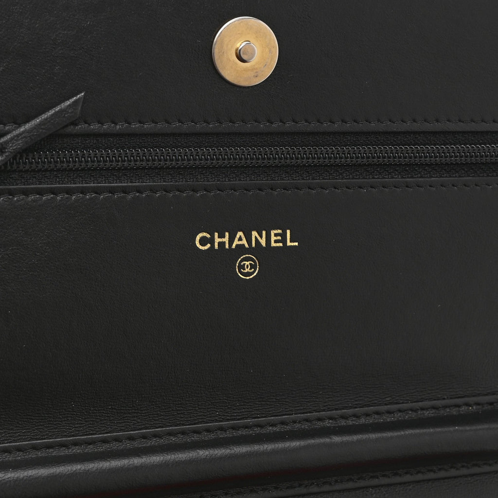 Chanel Lambskin Quilted Chain Around Wallet On Chain WOC Black