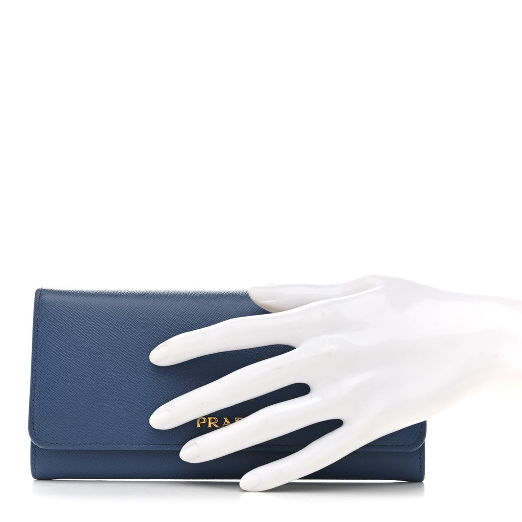 Prada Saffiano Bi-Color Metal Continental Flap Wallet Cobalto Black