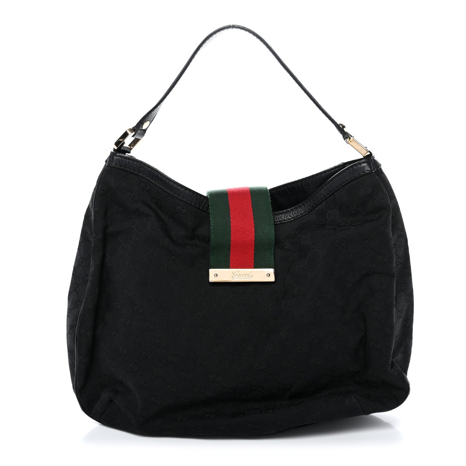Gucci Monogram Large New Ladies Web Hobo Black
