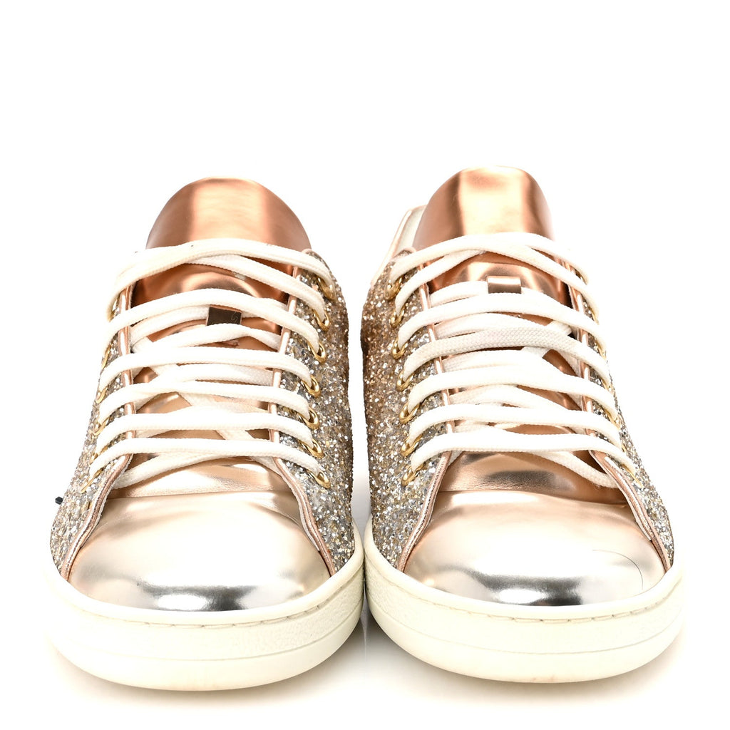 Louis Vuitton Metallic Glitter Frontrow Sneakers 37 Rose Gold