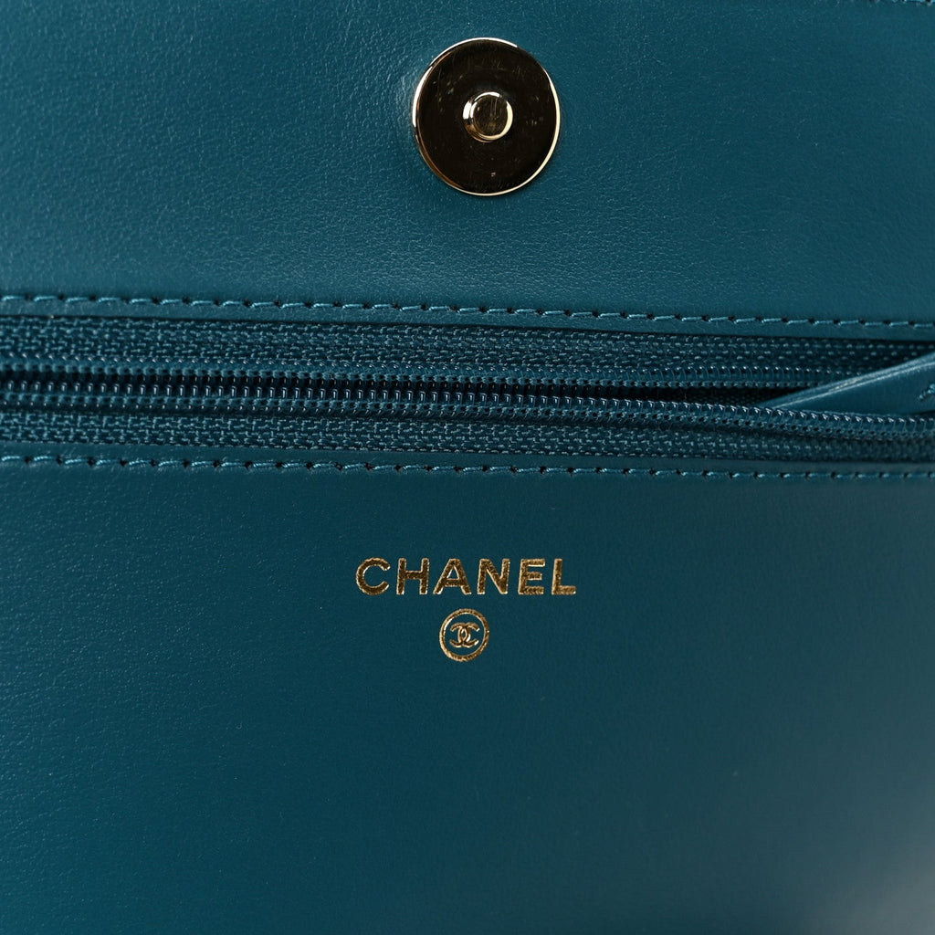 Chanel Caviar Quilted Boy Wallet On Chain WOC Blue