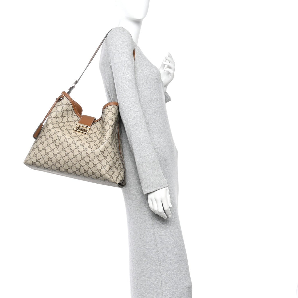 Gucci GG Icon Monogram Padlock Shoulder Bag Beige Dark Brown