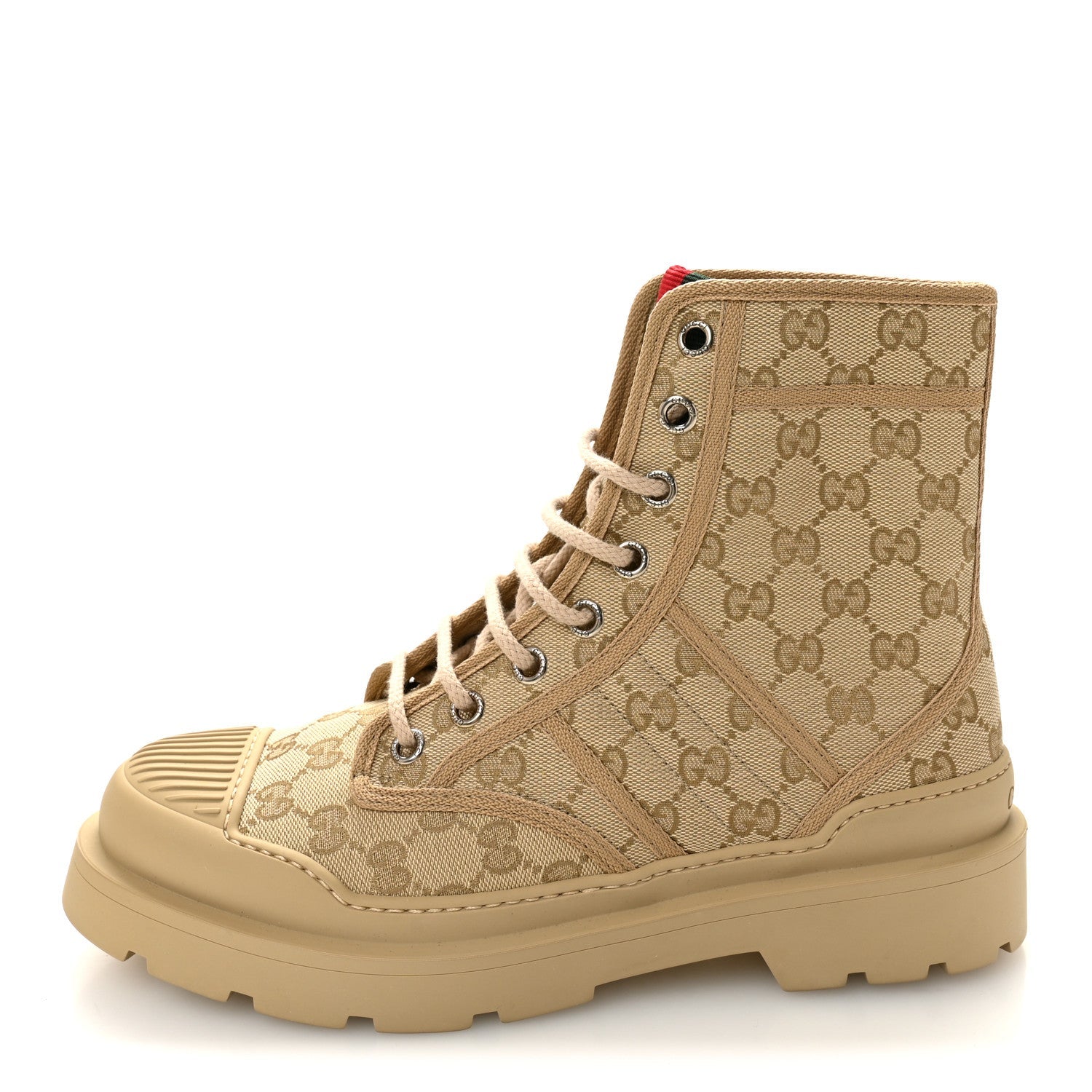 Gucci GG Monogram Web Mens Lug Sole Ankle Boots 8.5 New Sand