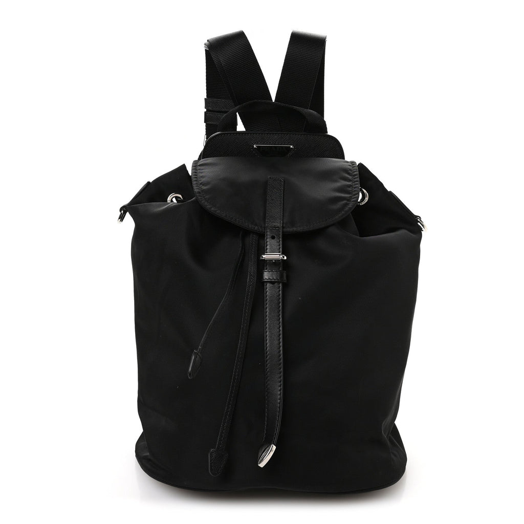 Prada Nylon Vela Saffiano Small Cinch Backpack Black