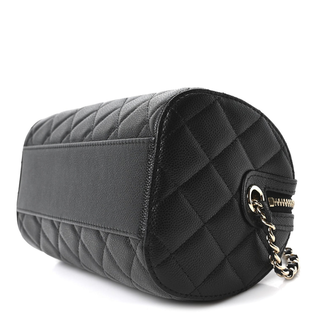 Chanel Caviar Quilted Barrel Purse With Chain  Black