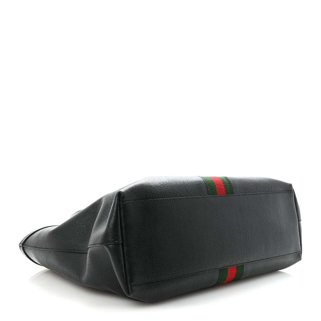 Gucci Textured Calfskin Web Medium Ophidia Shopping Tote Black