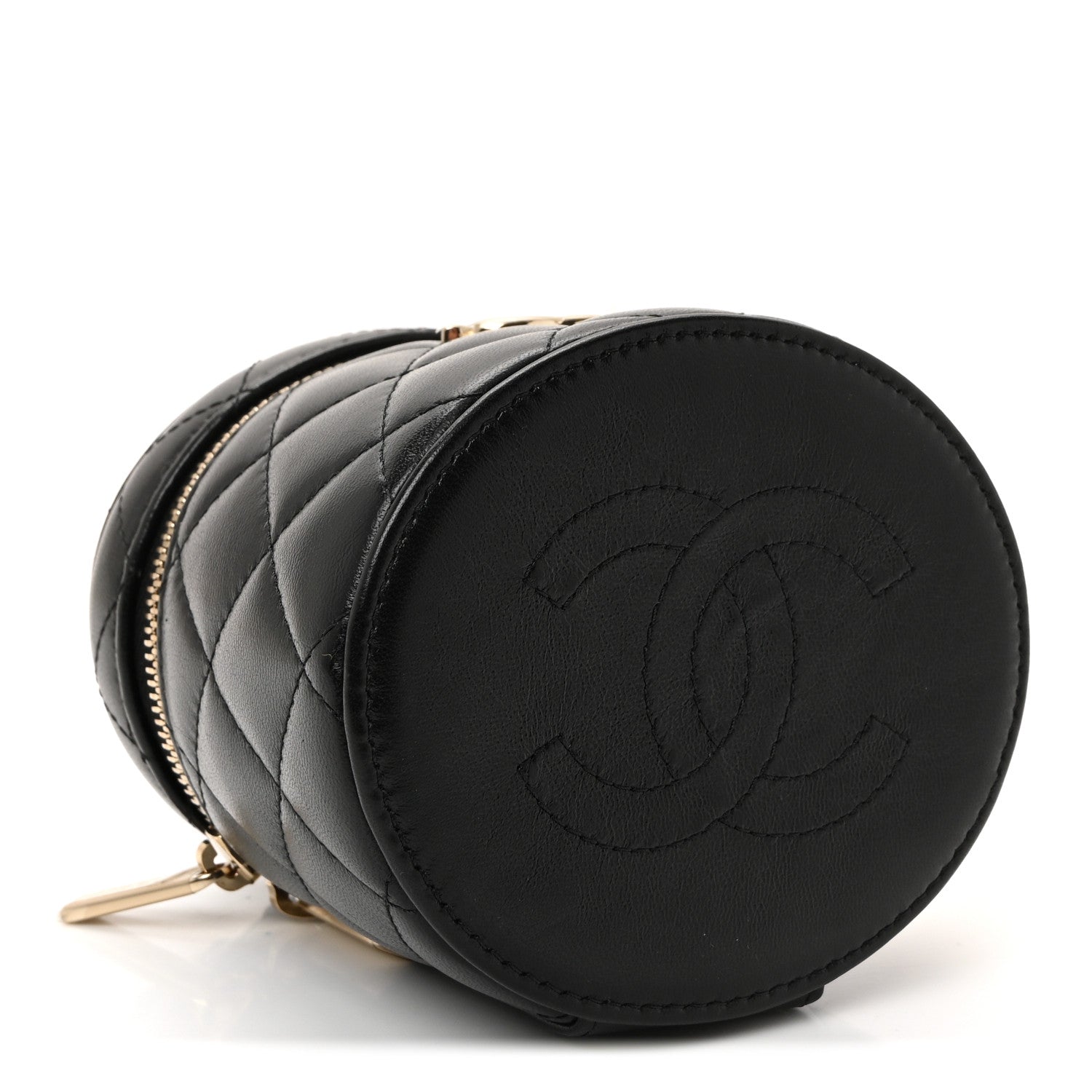 Chanel Lambskin Quilted Ruched Handle Vanity Case Black