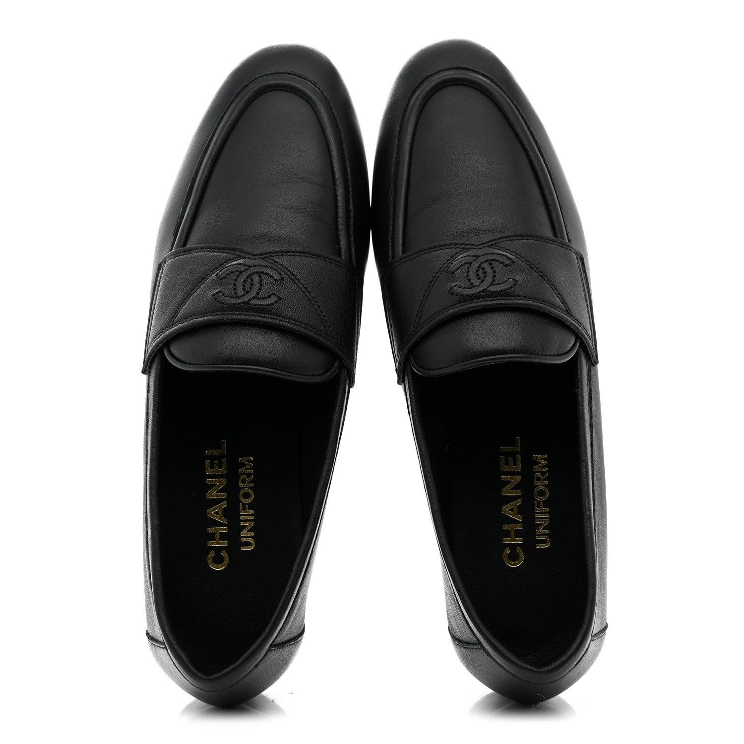 Lambskin Womens Stitched CC Loafers 35 Black