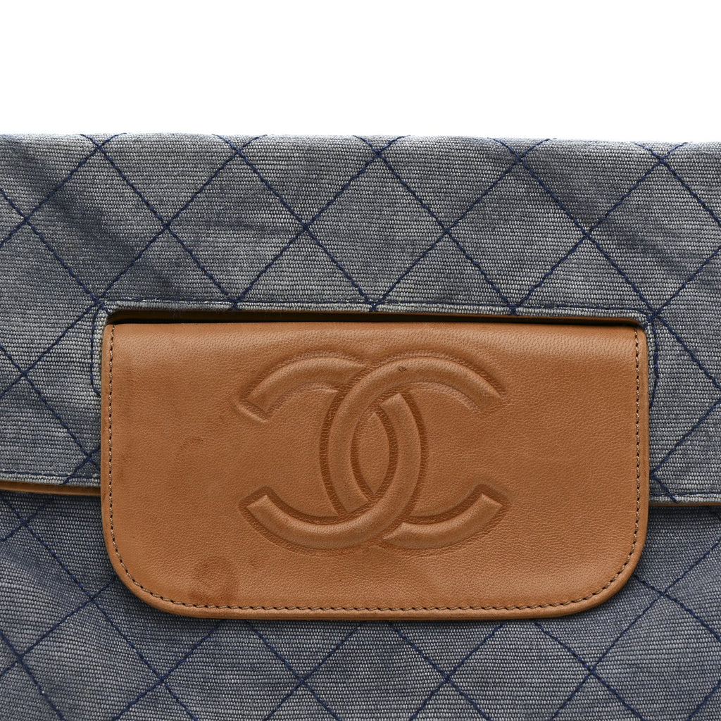 Chanel Denim Lambskin Quilted CC Clutch Blue