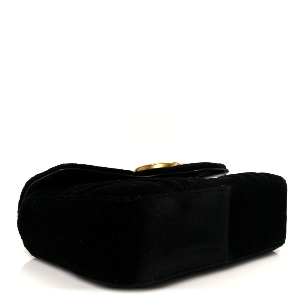 Gucci Velvet Matelasse Mini GG Marmont Shoulder Bag  Black