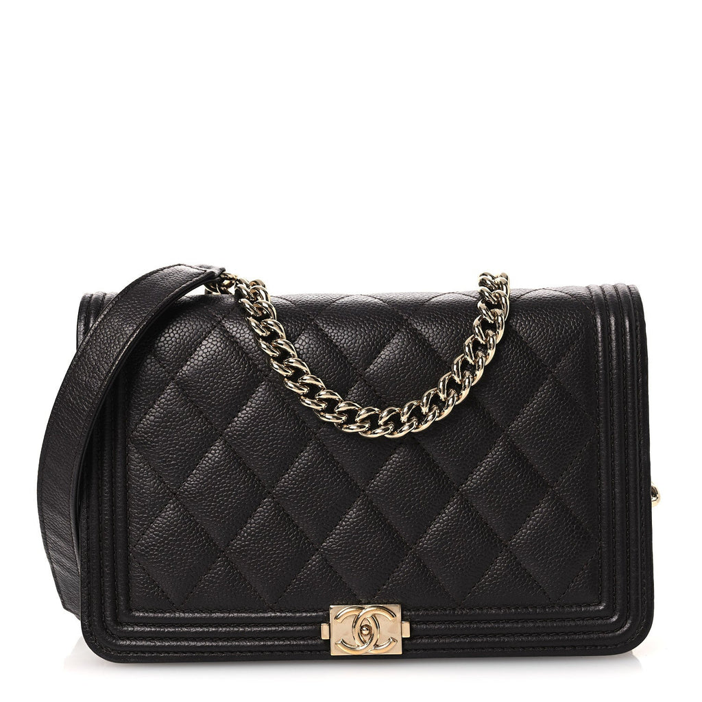 Chanel Caviar Quilted Boy Wallet On Chain WOC Dark Brown