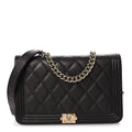Chanel Caviar Quilted Boy Wallet On Chain WOC Dark Brown