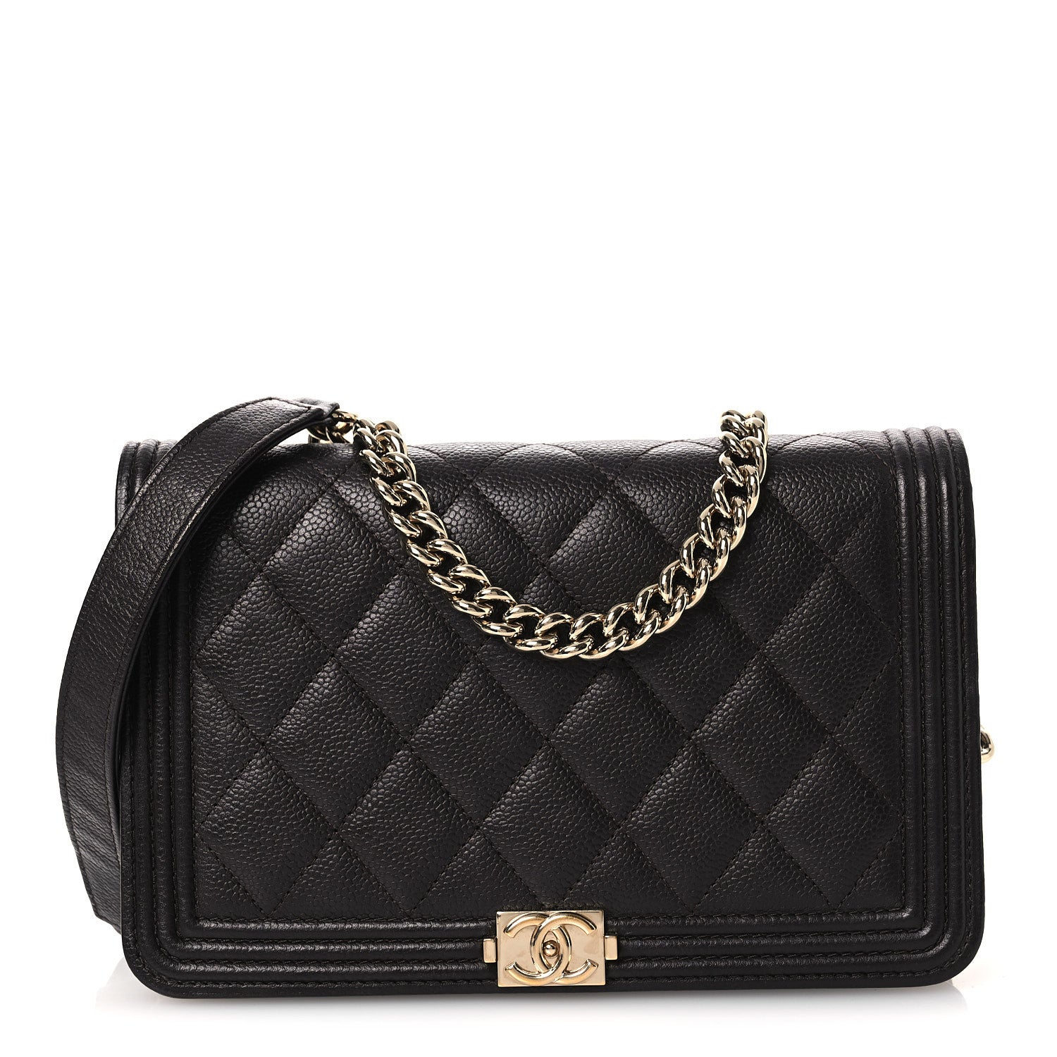 Chanel Caviar Quilted Boy Wallet On Chain WOC Dark Brown