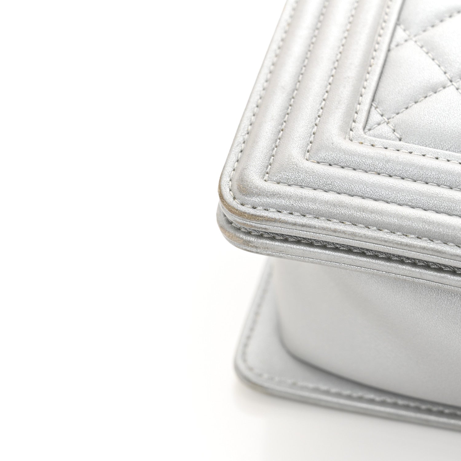 Chanel Metallic Calfskin Quilted New Medium Plexiglass Boy Flap Silver