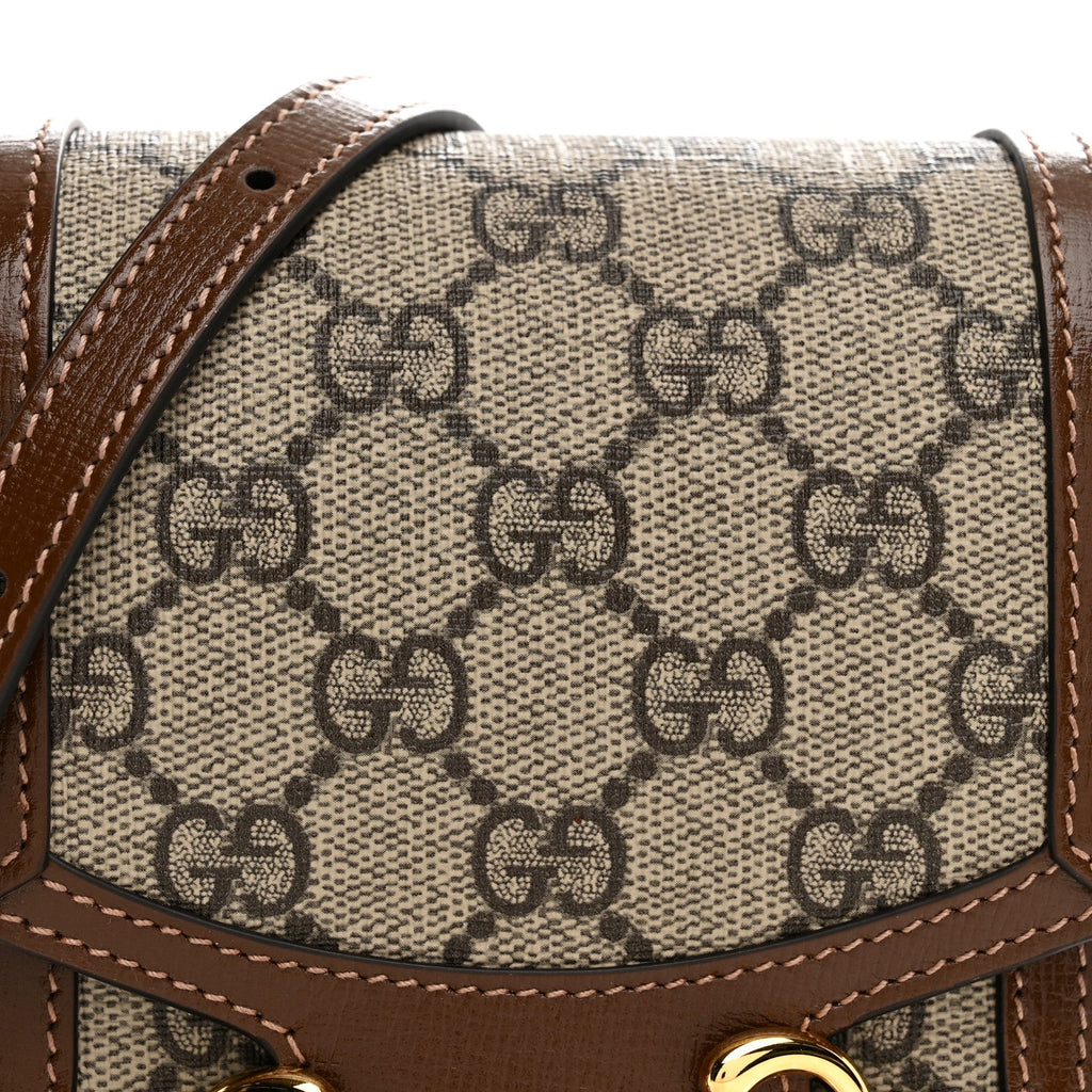 Gucci GG Supreme Monogram Mini Horsebit 1955 Crossbody Bag Beige Brown Sugar