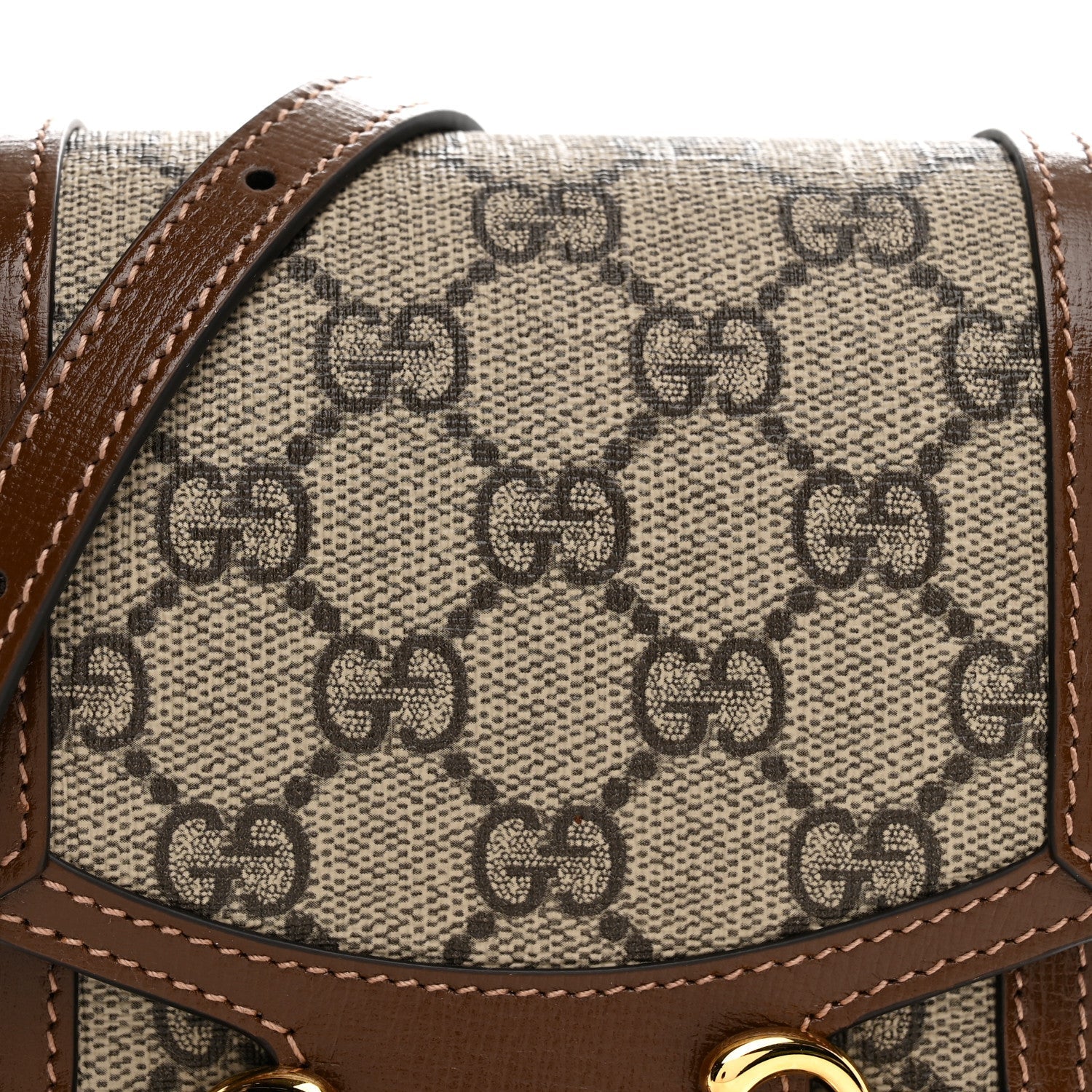 Gucci GG Supreme Monogram Mini Horsebit 1955 Crossbody Bag Beige Brown Sugar
